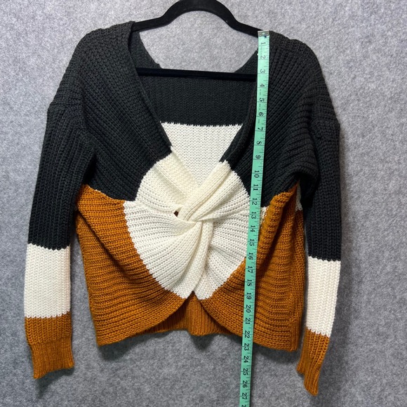 Full Circle Trends Womens Twist Front Color Block Knit Sweater Medium - Picture 3 of 6